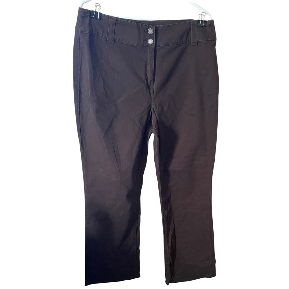 NWT‎ Karen Brooks Womens Brown Straight Leg Stretch Cotton Pants Size 14